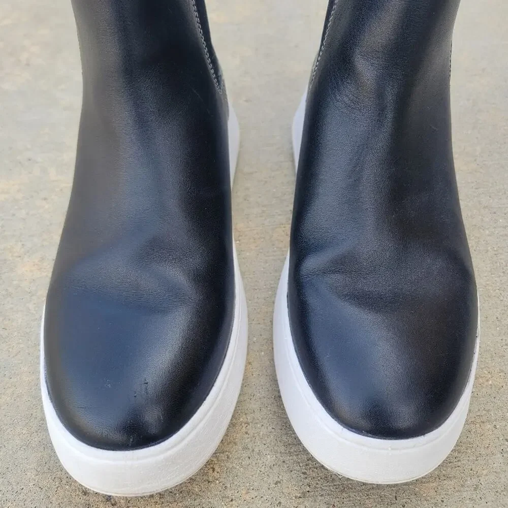 FitFlop Women's F Mode Contrast Stitch Flatform Chelsea Boots Black Size 9